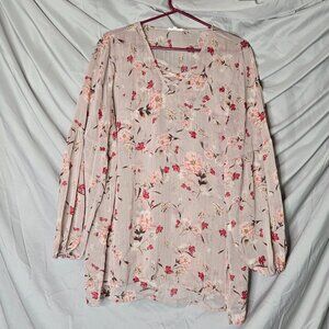 Cynthia Rowley Top Shirt Women's 2X Boho Blouse Pink Plus Floral Rayon